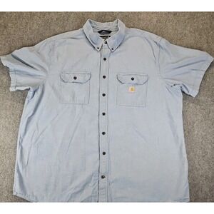 Carhartt Chambray Shirt Men 3XL TALL Blue Work Short Sleeve Loose Fit 1372